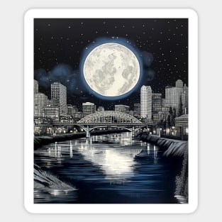 Full Sturgeon Moon Over the City of Roses (Portland Oregon) Sticker